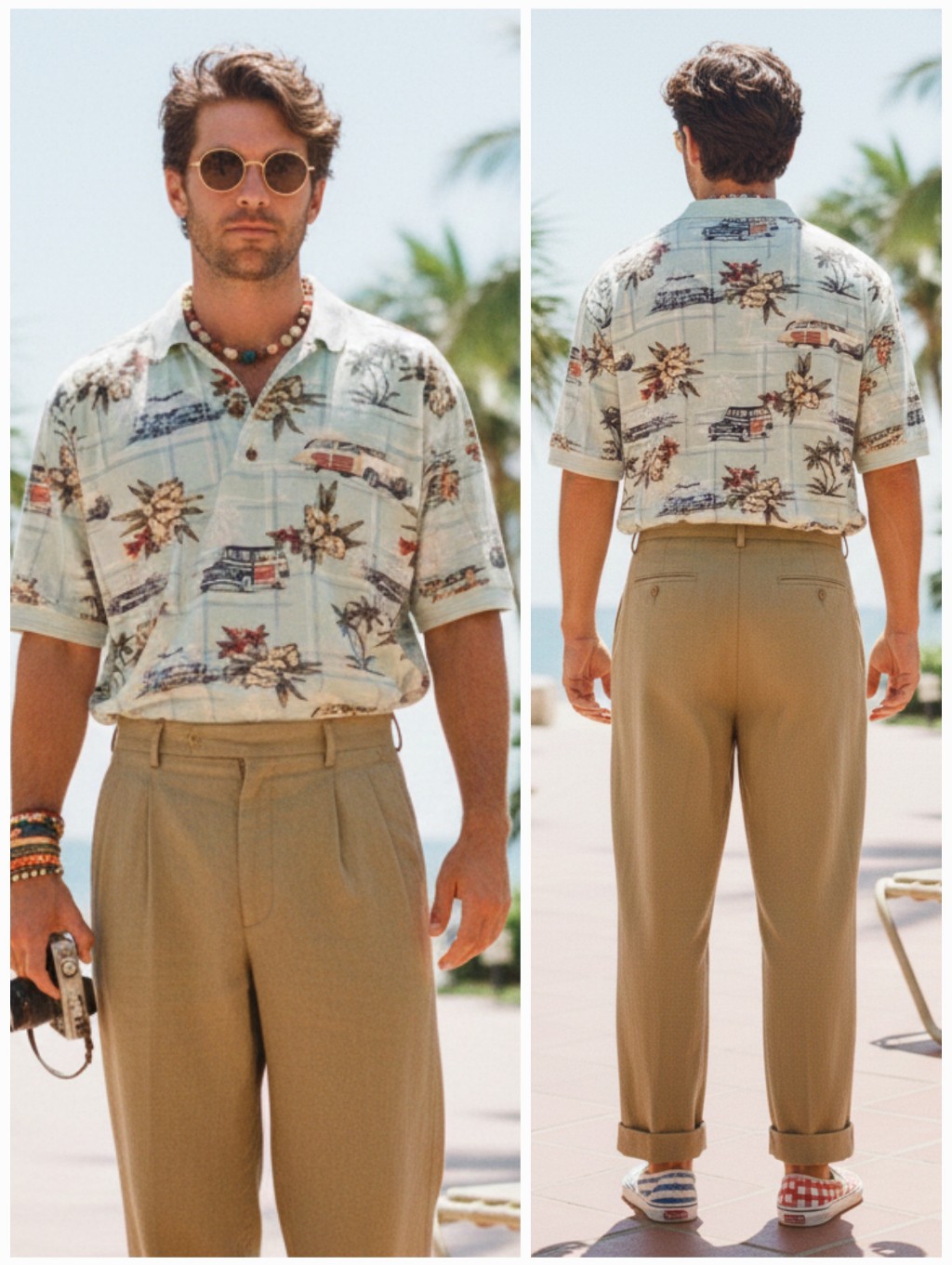 Nwot Windham Pointe M Vintage 90s Eclectic Grandpa Tropical Cars Hawaiian Polo